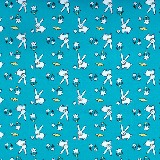 生地 FiN tex-フィンテックス- うさぎ 約140cm幅×50cmカット(OKF-027) 3TU.ターコイズ 09Ae06_